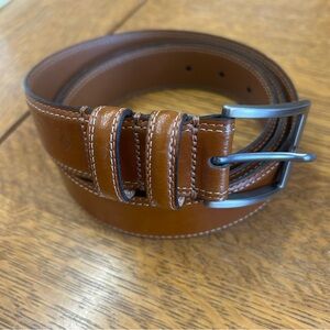 Joseph Abboud Camel Tan Leather Dress Belt 44/110 Brushed Nickel Buckle Classic